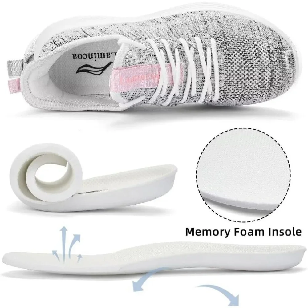 Women's Ash White Non Slip Casual Running Lightweight Mesh Fashion Sneakers